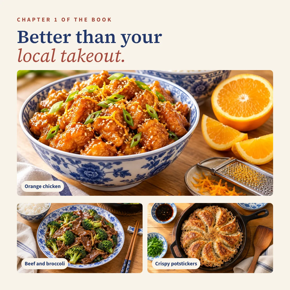 Better than your local takeout: orange chicken, beef and broccoli, potstickers