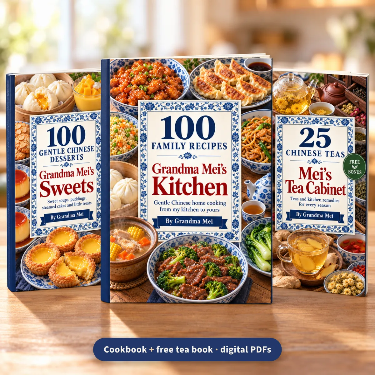 The cookbook, the Sweets book and the free Tea Cabinet